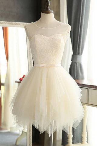 White Tulle Simple A-line Homecoming Dresses, Cocktail Graduation Dress
