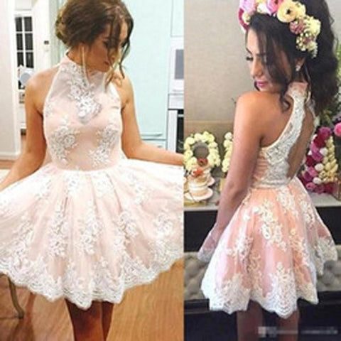 Vestidos de fiesta blancos de encaje sin mangas con cuello alto para niñas