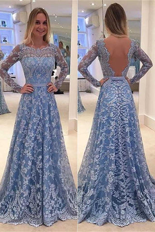 A-line Long Sleeves Lace Long Prom Dresses,Formal Dresses, Cocktail Evening Dresses