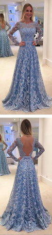 A-line Long Sleeves Lace Long Prom Dresses,Formal Dresses, Cocktail Evening Dresses