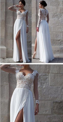 Robe de mariée élégante en tulle blanc et dentelle à manches longues, robe de mariée