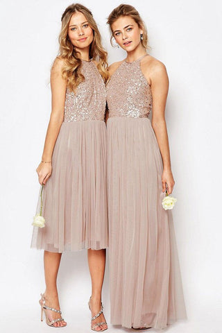 Gorgeous Glittering Tulle Halter Romantic Short Long Bridesmaid Dresses
