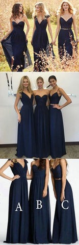 New Arrival Decent Lace Chiffon Navy Blue A Line Bridesmaid Dresses