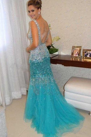 Vestidos largos de noche con tirantes de sirena y cuentas de cristal 