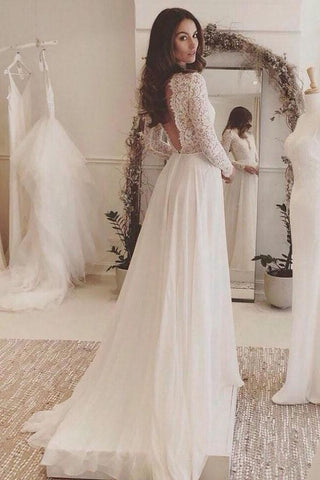 Charming Affordable Chiffon Long Sleeve V Neck Formal Long Wedding Dresses