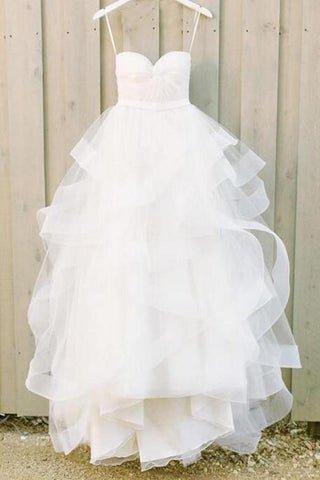 Robe de mariée blanche simple à bretelles spaghetti et décolleté en cœur, modèle Baoleely, MW219