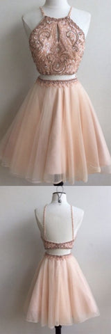 Cheap Two Piece Straps Homecoming Dresses, Short Prom Dress With Key Hole, MH170