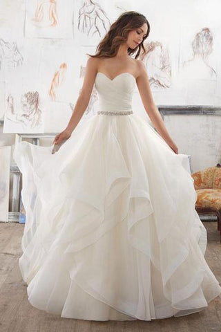 A Line Sweetheart Strapless Ruffles Beaded Belt Wedding Dresses