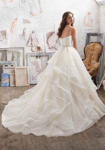 A Line Sweetheart Strapless Ruffles Beaded Belt Wedding Dresses