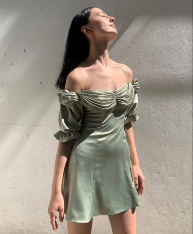 Vestido de fiesta de verano para mujer con mangas abullonadas y hombros descubiertos Y2505