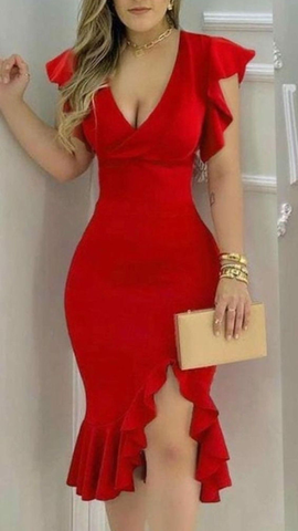 Vestido rojo sexy para mujer, vestido rojo para fiesta de bienvenida Y5506