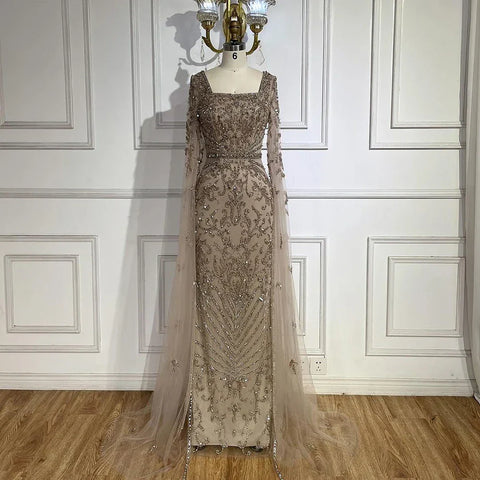 Luxury Arabic Turquoise Evening Dress with Cape Sleeves LA72400