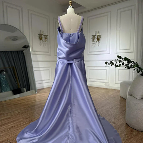 Lilac Off Shoulder Lilac Evening Dress with Cape Beaded Wedding Party Gowns LA72529