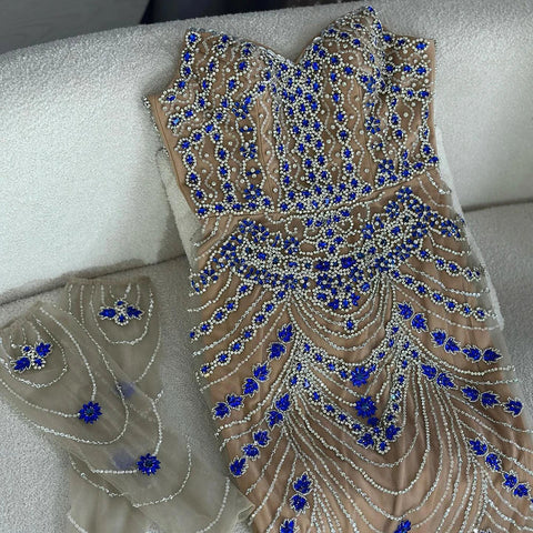 Robe de soirée luxueuse à perles bleues, idéale pour une occasion spéciale, LA72858