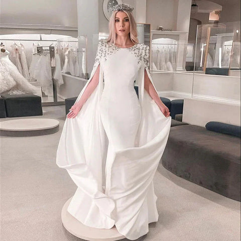 White Mermaid Evening Dress with Cape Sleeves Evening Dresses Gowns 2025 For Women Party LA70934