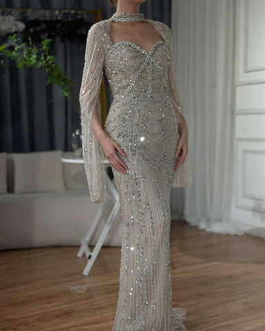 2025 Luxury Dubai Nude Sweetheart Mermaid Beaded Evening Gowns with Back Split for Women's Party LA72560A