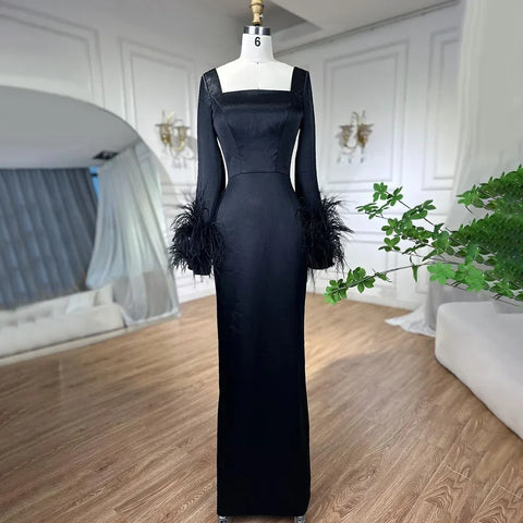 Vestidos de noche elegantes de sirena con plumas, estilo árabe fucsia, para mujer, ideales para bodas y fiestas (LA71987) 