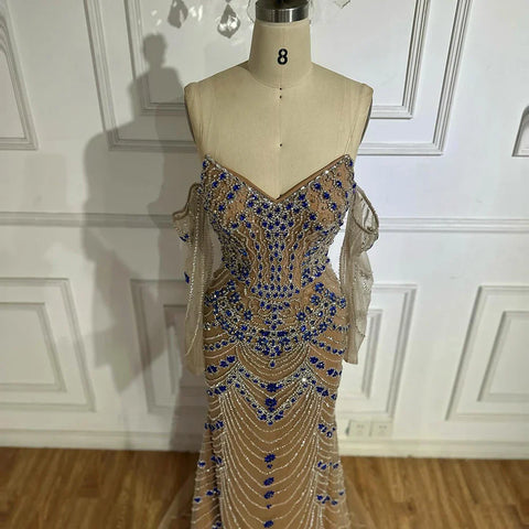 Robe de soirée luxueuse à perles bleues, idéale pour une occasion spéciale, LA72858