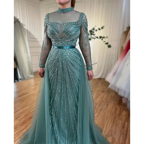 Robe de soirée sirène champagne de luxe avec jupe amovible LA71533