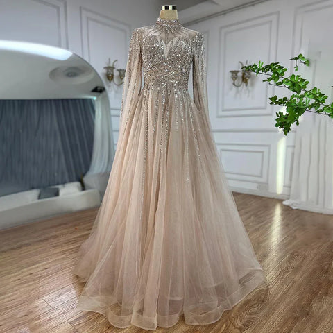 Vestidos de noche estilo Dubai, corte A, color turquesa árabe, con cuentas y mangas tipo capa, para mujer, ideales para bodas y fiestas (2025) LA72199 