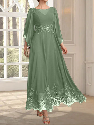 A-line Scoop Illusion Ankle-Length Lace Chiffon Mother of the Bride Dress With Sequins