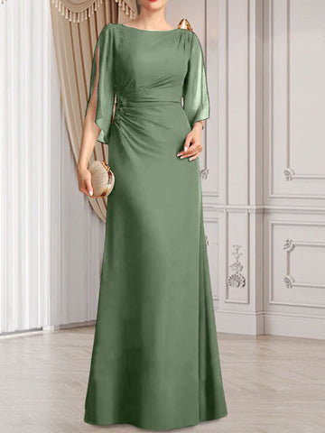 Vestido de corte recto/columna, largo hasta el suelo, de gasa, para la madre de la novia, con plisados ​​y cuentas.