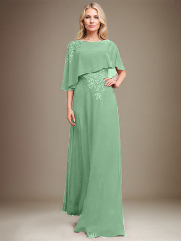 A-line Scoop Floor-Length Chiffon Lace Mother of the Bride Dress With Sequins Beading