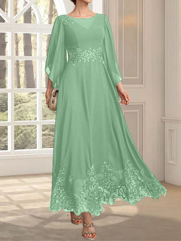 A-line Scoop Illusion Ankle-Length Lace Chiffon Mother of the Bride Dress With Sequins