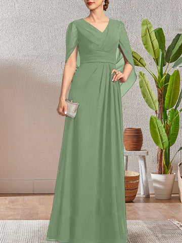 Dark Navy A-Line V-Neck Long Mother of Bride Dress