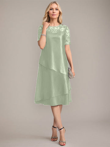 A-Line Scoop Knee-Length Mother of the Bride Dress With Applique & Sequins