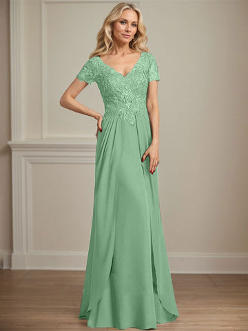 A-line V-Neck Floor-Length Chiffon Lace Mother of the Bride Dress