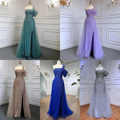 Turquoise High Split Sexy Luxury Beaded 2025 For Woman Party Evening Dresses Gowns Mermaid Elegant  LA71651