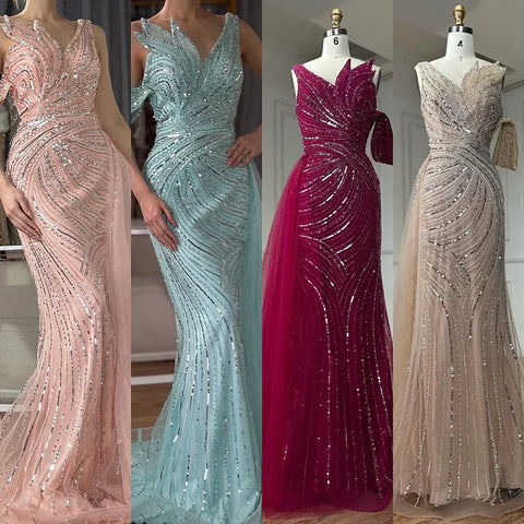 2025 Arabic Pink Mermaid Elegant One Shoulder Beaded Long Evening Dresses Gowns for Formal Occasion LA72662A