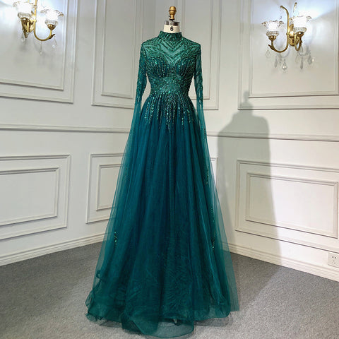 On Sale no return no refund Muslim Green A-Line Luxury Beaded Evening Dresses Gowns 2025 For Women Party LA71640