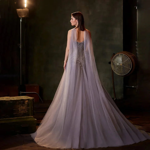 2025 Arabic Lilac A-Line Beaded Strapless Evening Dresses Gowns for Formal Occasion LA72832