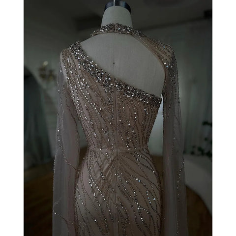 Black Mermaid Elegant Cape Sleeves Beaded Luxury Evening Dresses Gowns For Women Arabic Party 2025 LA72112