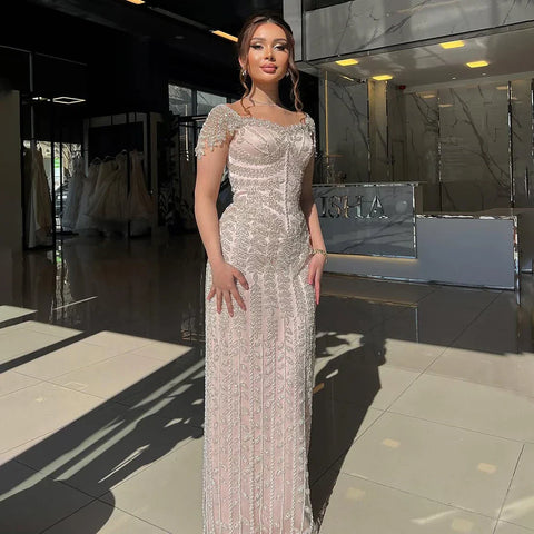 Pink Elegant Mermaid Beaded Evening Dress Gown LA72787