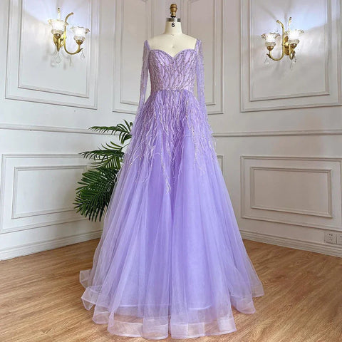 Arabic Luxury Beaded Handmade Feathers Evening Dress 2025 LA71468