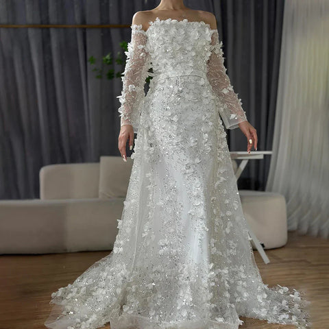 Elegant 3D Flowers Pink Luxury Dubai Evening Dress with Overskirt LA72641