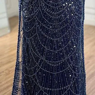 2025 Saudi Arabic Turquoise Mermaid Evening Dress With Pearls Beaded Cape Sleeves For Formal Occasion LA72590A