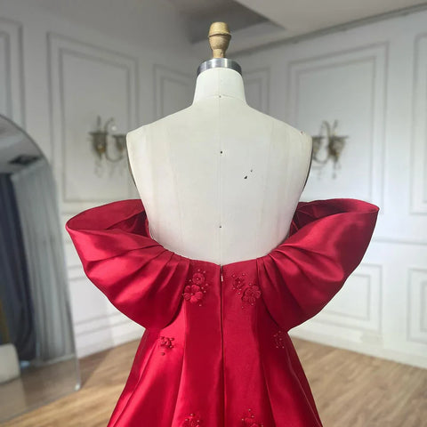 Elegant 3D Flowers Off Shoulder Red Evening Dress LA72778