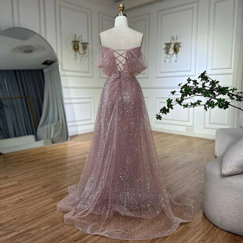 Customize 2025 Pink Elegant Saudi Mermaid Beaded Arabic Evening Dresses Gown For Formal Occasion LA72204A