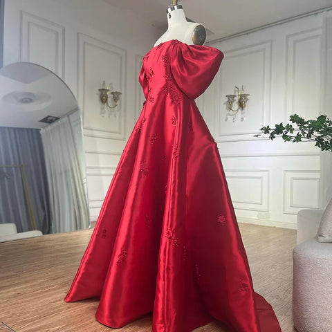 Elegant 3D Flowers Off Shoulder Red Evening Dress LA72778