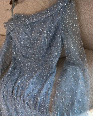 Luxury Feather One Shoulder Evening Dress with Cape Sleeves LA72763