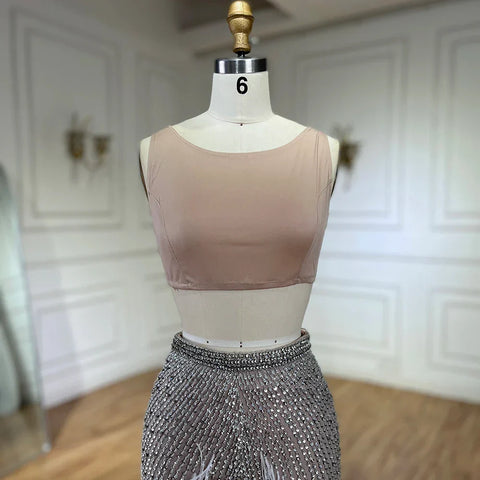 Luxury Dubai White Feathers Two Pieces Evening Dresses LA72098