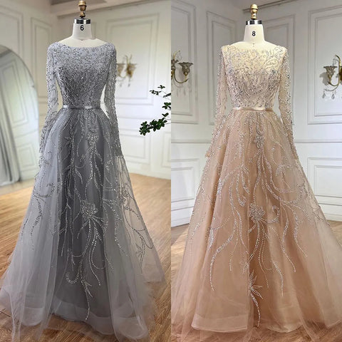 Muslim Nude A Line Evening Luxury Dubai Dresses Gowns Beaded 2025 For Woman Wedding Party LA71596A