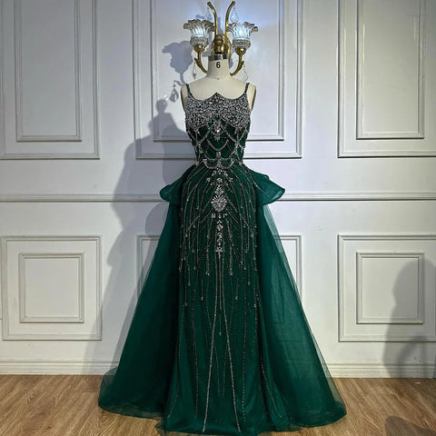 2025 Nude Saudi Beaded Spaghetti Strap Evening Dresses Gowns with Overskirt for Formal Occasion LA72810