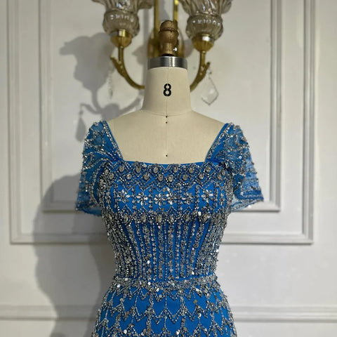 Arabic White Luxury Dubai Mermaid Evening Dress with Cap Sleeves LA72714