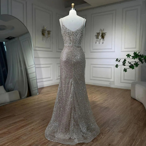 Nude Mermaid Evening Gown - Elegant, Luxurious, Pearls Beaded. Perfect for Women's Wedding Party in 2025. LA72321