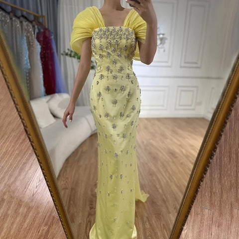 Luxury Beaded Yellow Evening Dress with Cape LA72756